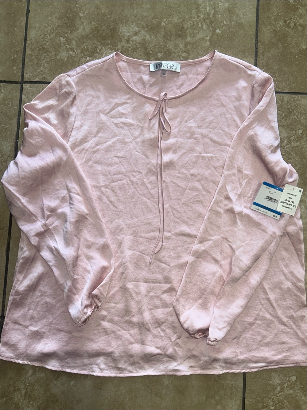Kasper Women's Pale Pink Tie-Neck Long Sleeve Tunic